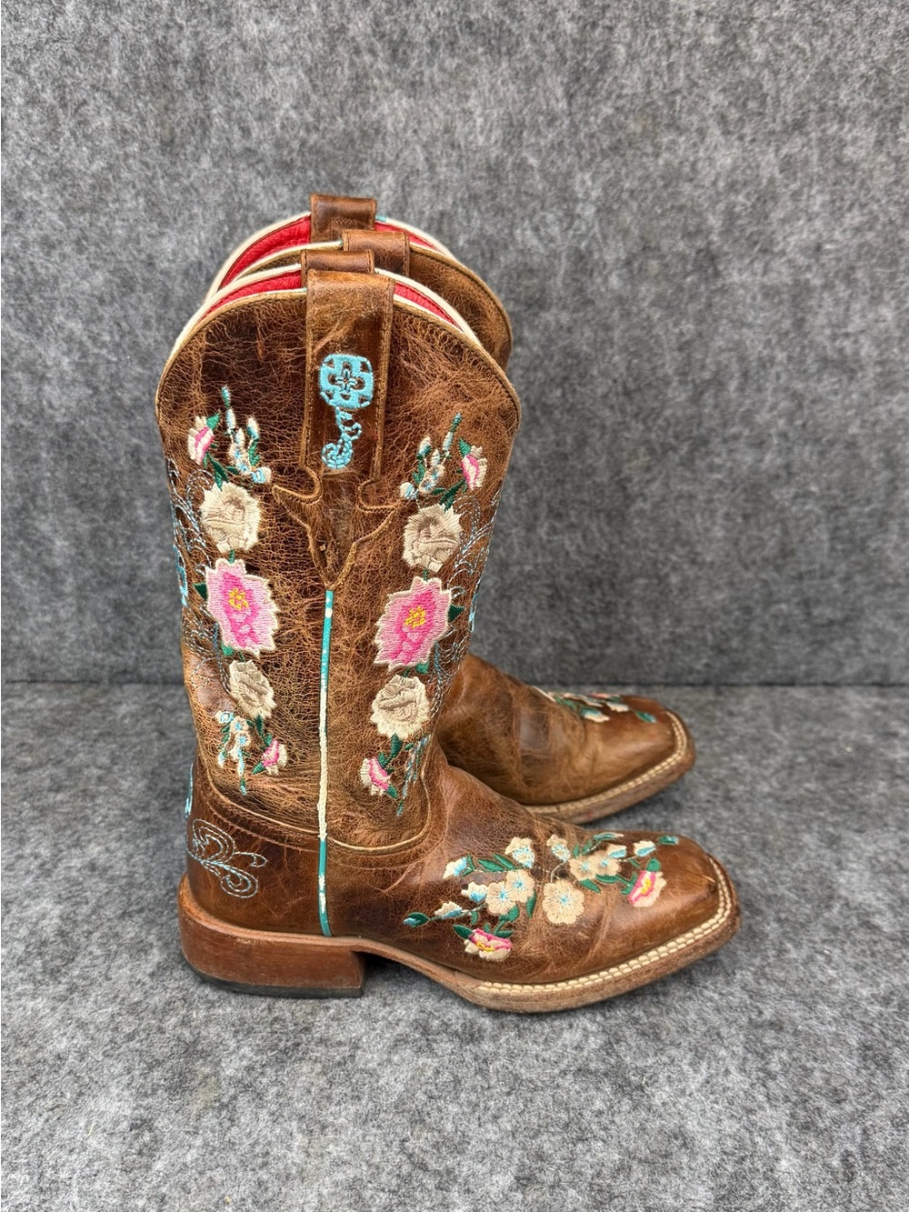 Macie Bean Honey Bunch Western Boots Size 13 Floral Embroidered Kids Brown